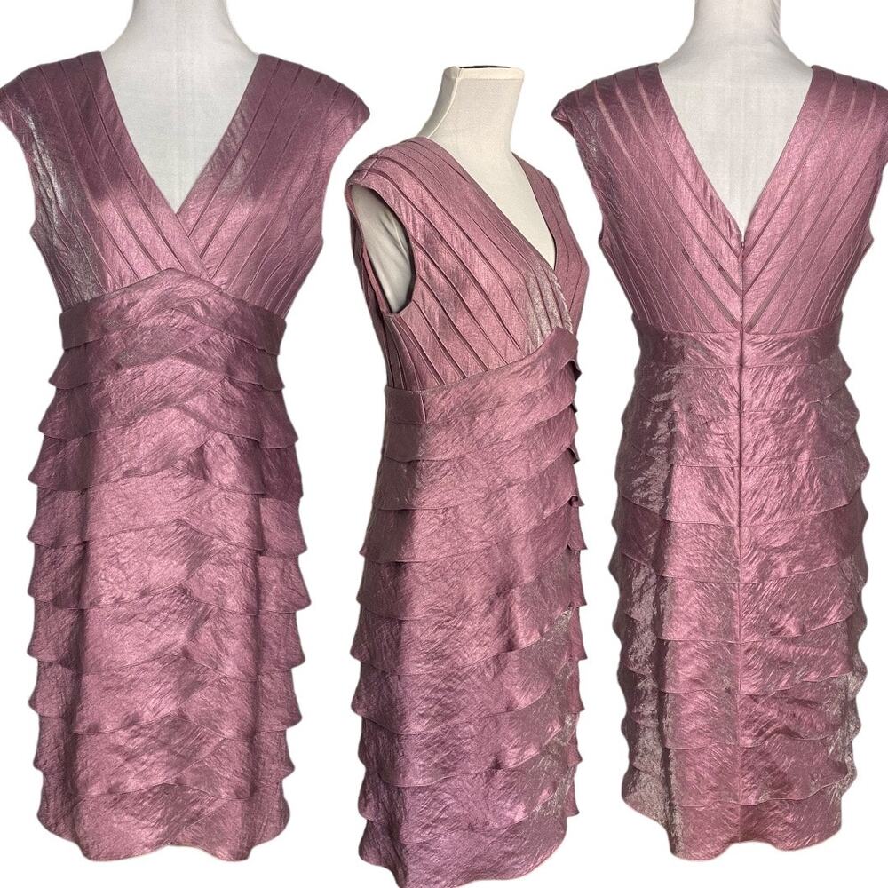 Adrianna Papell Pink Textured Tiered Midi Dress